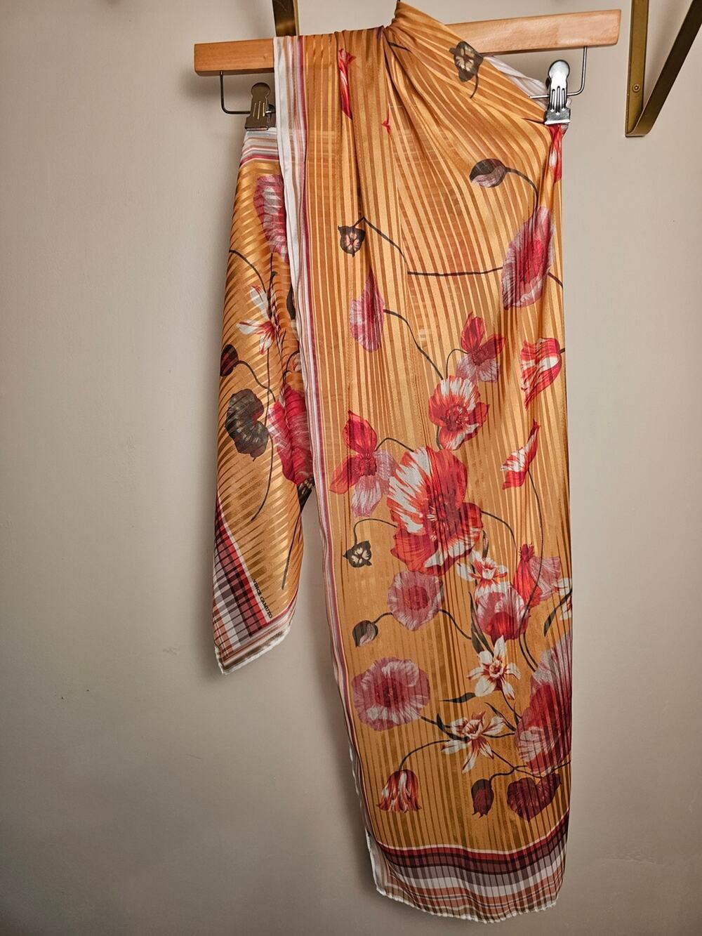 Vince Camuto Floral Poppies Pleated Scarf with Red Accents